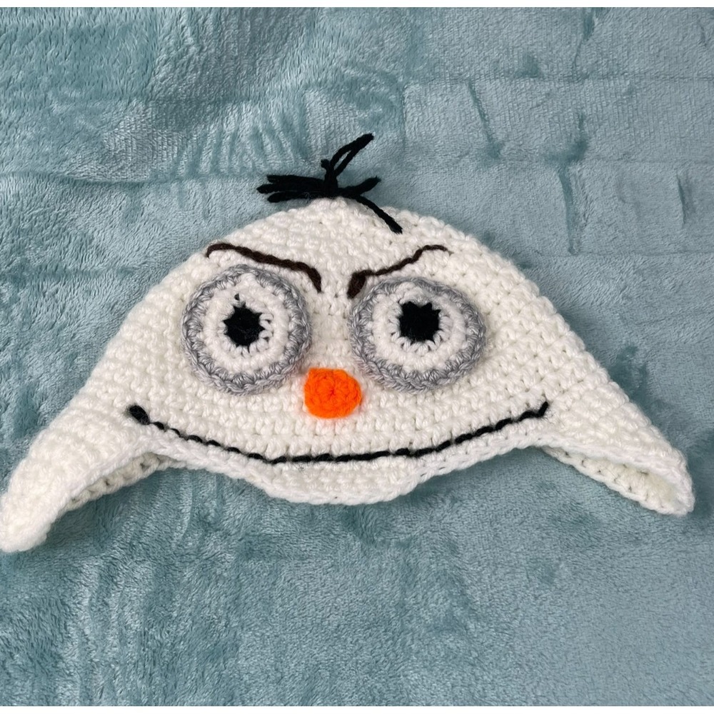 Handmade Crochet Olaf Snowman Hat White & Orange Beanie Kids Winter Cap‎